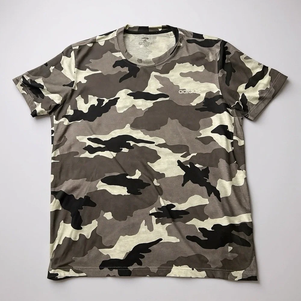 Adidas Climalite Shirt Men's Sz XL Black/White/Gray Camo Short Sleeve Crew Neck